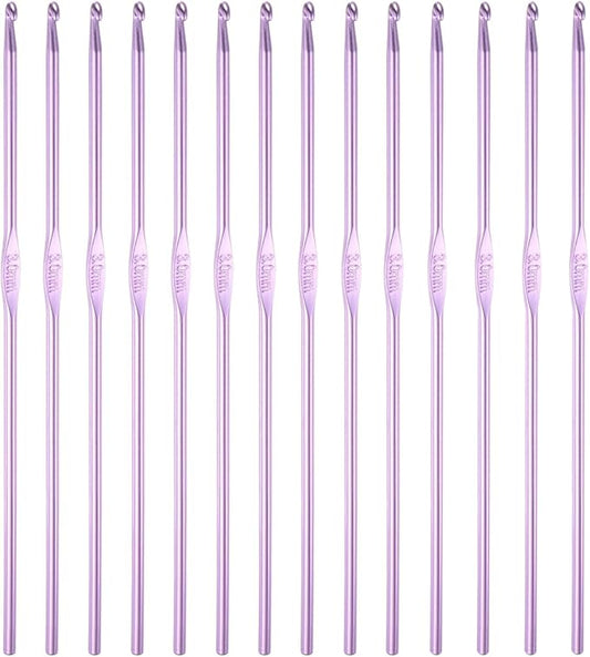 HEYLEAYAR 3MM Aluminum Crochet Hooks 14PCS,Crochet Needle US Size F(Size 4),Crochet Needles for Knitting Craft Yarn Contribute to Beginners
