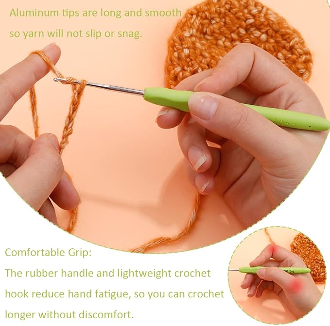 Crochet Hook, 2.0 mm Ergonomic Crochet Hook, Crochet Needles for Arthritic Hands, Knitting Needles with Soft Handle Beginners and Experienced Hobbyists (2.0 mm)