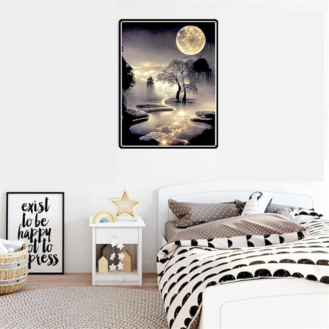 mrpwnle Diamond Painting Kits for Adults Beginners,Moon Diamond Art Kits for Adults,5D Moonlight Landscape Diamond Painting Kits DIY Diamond Art Dots Crafts Kits,Home Wall Decor Gifts 12x16in