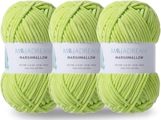 3PCS 3.5oz Chenille Yarn for Blankets Amigurumi: Soft Velvet Baby Yarn Blanket Knitting and Crocheting Bulky 5# Yarn 3 Skeins of 100g (Green Sheen)