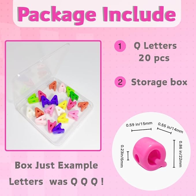 Maerolre 20Pcs Large Letter Beads, 20mm Big Acrylic Bubble Alphabet Beads, Colorful Plastic Beads for DIY Keychains, Jewelry Making, Phone Crafts Projects - Q