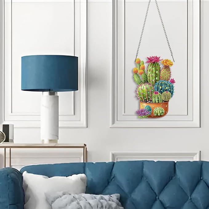 STGLCR Cactus Diamond Painting Kits for Adults Beginners, 5D Full Drill Succulents Crystal Art Ornament, DIY Plant Diamond Art Hanging Kit for Home Office Decor, DIY Craft Gift Set with Tools