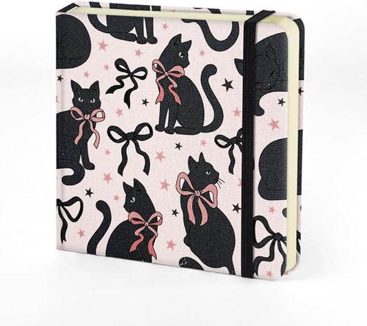 Mifuner 4.8x4.8in 80gsm Mini Notebooks Art Blank Pages Sketchbooks Travel Journal Pocket Hardcover Paint Writing Notebook Blank Diary Memo Planner Sketchbook Fabric Cover.Black Cat