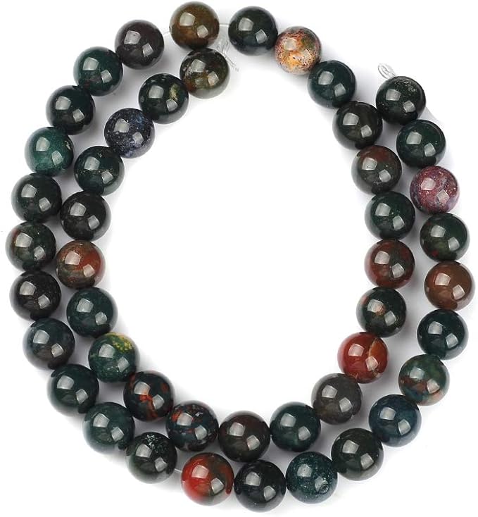 8mm Natural Indian Bloodstone Gemstone Round Loose Beads Crystal Stone Bracelet Necklace Accessories Crafts for Jewelry Making DIY,1 Strand 15"