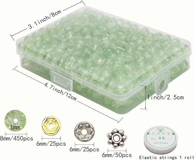 450pcs Green Crackle Glass Beads Handcrafted Round Lampwork Smooth Loose Beads for Bracelet & DIY Jewelry Making 8mm