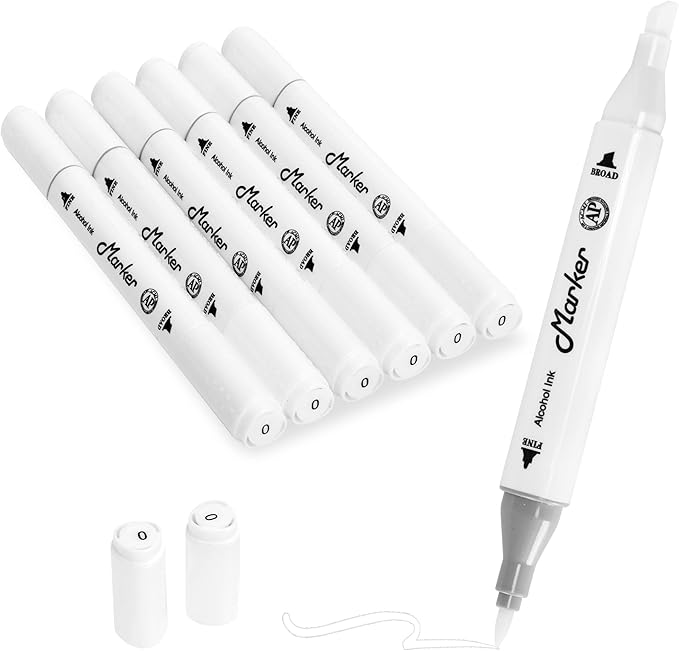 Blender Colorless Alcohol Markers, 6 Pack Blending Dual Tips Soft Fine Tip and Broad Tip Permanent Art Marker for Artists Adults Coloring Drawing Illustration Sketching Painting (Blender)