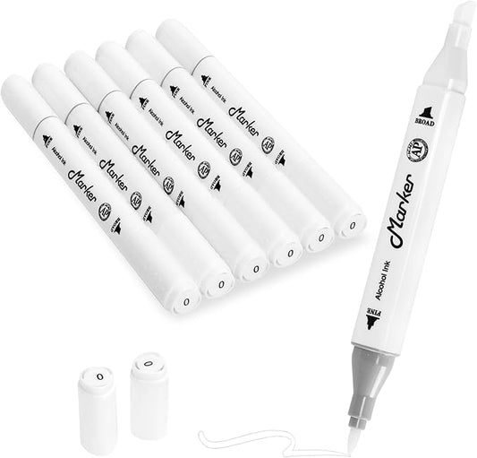 Blender Colorless Alcohol Markers, 6 Pack Blending Dual Tips Soft Fine Tip and Broad Tip Permanent Art Marker for Artists Adults Coloring Drawing Illustration Sketching Painting (Blender)