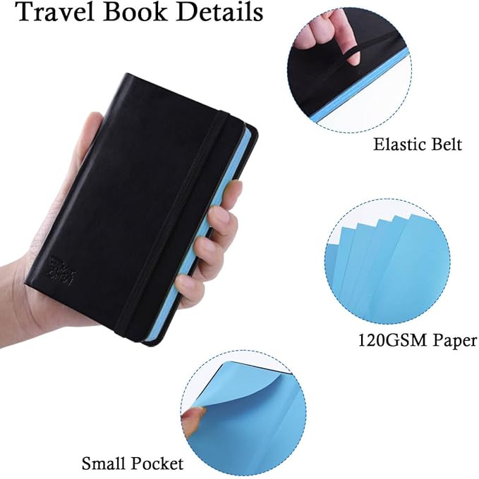 3.54" x 5.7" Blue Paper Sketchbook,34 Sheets Small Mixed Media Notebook,120 GSM Acid-Free Folding Colored Drawing Paper, Hardcover Journal Art Supplies Sketch Pad for Coloring Sketching