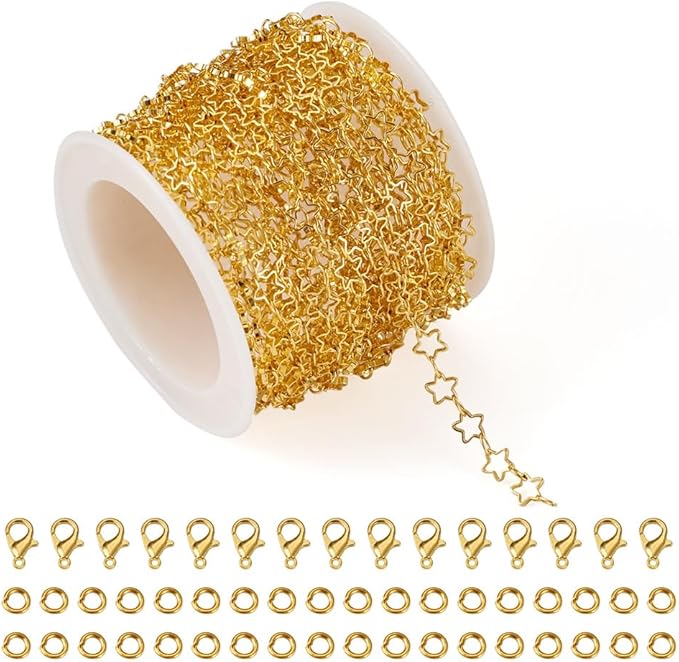 Pandahall 16.4 Feet 14K Gold Plated Star Jewelry Chains Brass Stars Link Chains Gold Soldered Cable Chains Necklace Welded Oval Link Chains & Jump Rings & Clasp for Women Bracelet Jewelry Making
