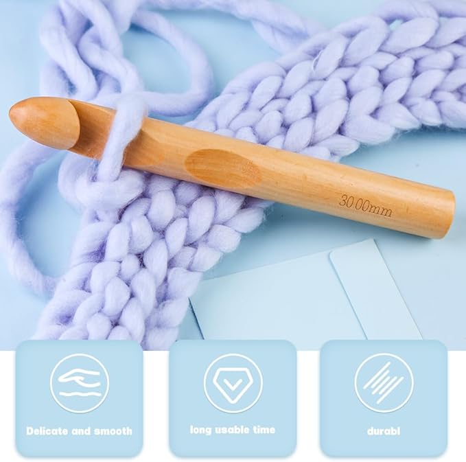 Wooden Crochet Hooks, 30mm Wooden Handle Crochet Hook Bamboo Knitting Crochet Needles with 10 pcs Knitting Stitch Markers for Handcraft Crocheting