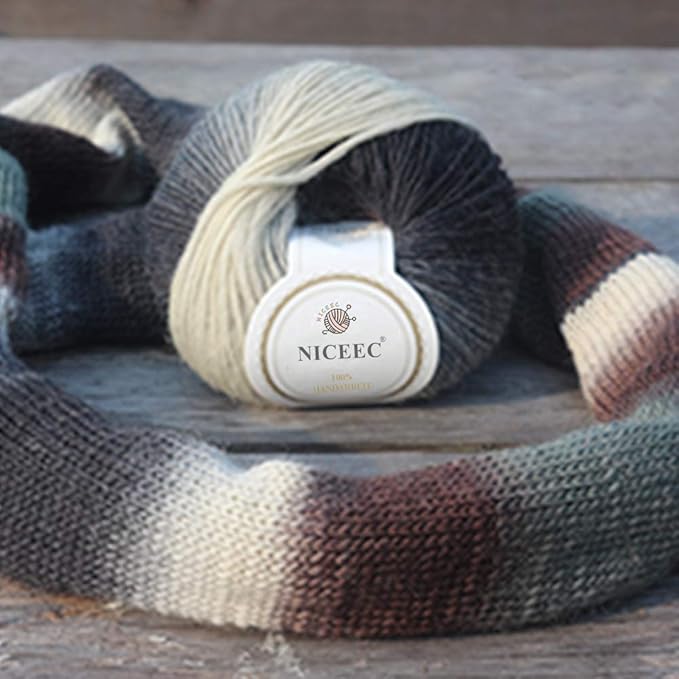 NICEEC 3 Skeins 100% Wool Rainbow Yarn Single Ply Yarn Soft Gradient Colorful Yarn Self-Striping Crochet Yarn for Knitting-25#
