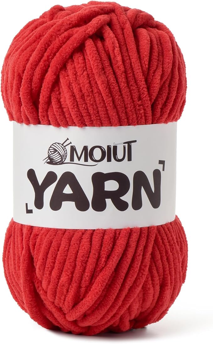 Fluffy Chenille Yarn for Crocheting, Chunky Velvet Yarns for Crochet Amigurumi, Baby Yarn for Crocheting Soft Blanket, 87.4yds /3.5 oz Bulky Yarns for Crafts/Hats/Shoes/Socks (Red)