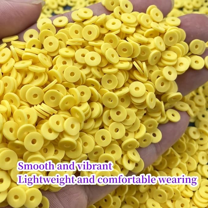 2000pcs Heishi Vinyl Beads Flat Round Polymer Clay Spacer Beads for Making Bracelet Necklace Earring Accessories DIY Handmade Craft(Yellow, 6mm)
