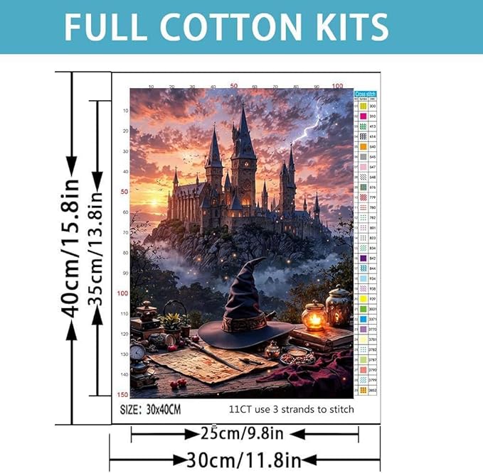 Castle Stamped Cross Stitch Kits for Adults - Embroidery Kits for Beginners Adults,11 CT Patterns Dimensions Counted Cross Stitch Kits for Adults Arts Craft 12x16 inch