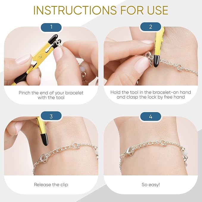 Mission Gallery Bracelet Helper Tool - Fastener Helper Tool for Bracelet, Necklace, Jewelry, Watch - Clip, Clasp Helper - Easy to Put on Yourself, Portable, Made of Metal, Gold