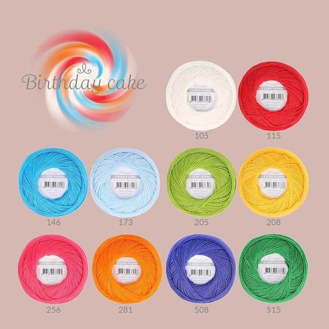 Scheepjes Candy Floss Color Pack, 10 x 20 g Mercerized Cotton Yarn, Birthday Cake Assortment