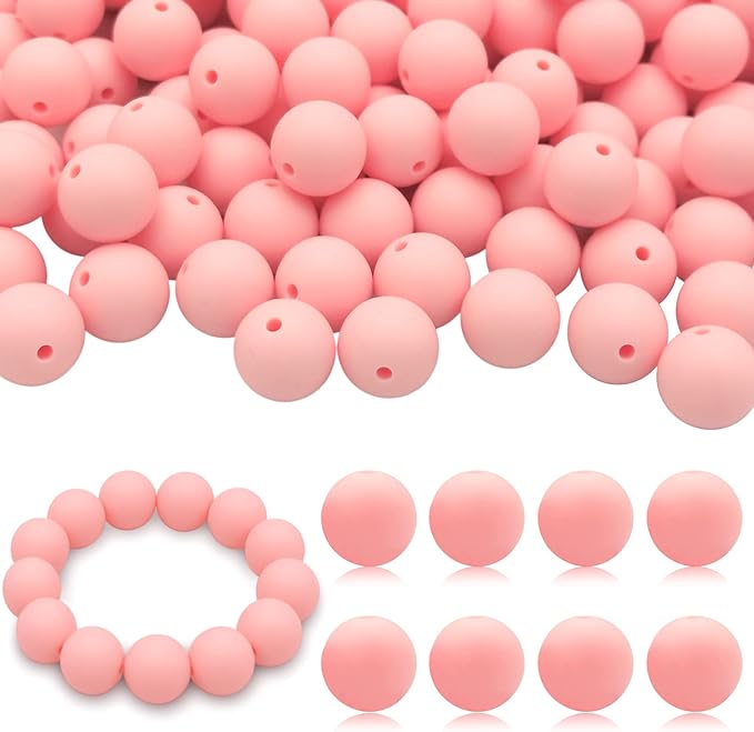 DIYOMR 100Pcs Round Silicone Beads - 15mm Pink, Ideal for Necklaces, Bracelets, Pens & Keychains