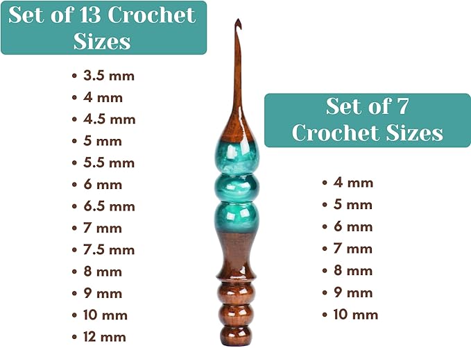 Wooden Crochet Hooks Set for Arthritic Hands | Ergonomic Soft Grip - Resin Mix Indian Rosewood Crochet Hook Set for Crocheting & Knitting (Green, Set of 7)