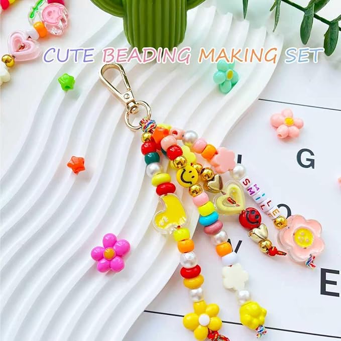 BOAJUNWU 519PCS Beaded Keychain Making Kit for Women,Acrylic Alphabet Bead Jewelry Making Kit Bag Charms DIY Key Chain Beads Supplies Crafts Accessoriess