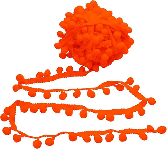 Homiest 10 Yards Pom Pom Trim for Sewing, 1 Inch Wide Bright Orange Ribbon Bundles Textured Fabric Fringe Ribbon, 13mm Ball Pompom Trim for DIY Crafts Curtain Clothes Pillow Home Decoration