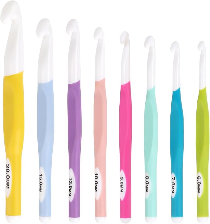 aeelike large crochet hooks set, 8 pcs colorful crochet hooks size 6.0mm 7mm 8mm 9mm 10mm 12mm 15mm 20mm for thick bulky yarn blankets diy crafts, ideal gift