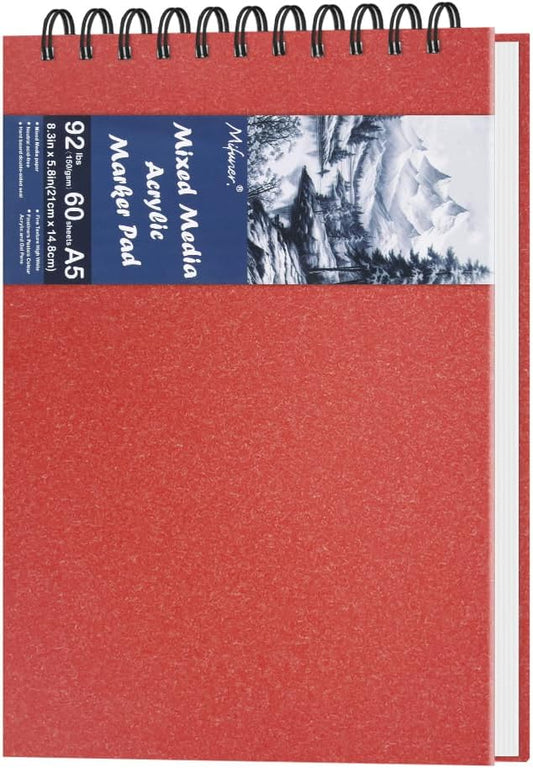 8.3" x 5.8" Hardcover Sketchbook, Top Spiral Bound Art Journal Sketchbook, 60 Sheets 92LB/150 GSM Acid-Free Drawing Bright White Mixed Media Paper for Adults Beginners Artists.Red