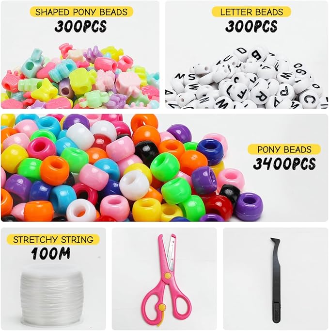 iooleem multi-colored bulk pony beads - 4000pc kit for friendship bracelets & jewelry making, easy storage
