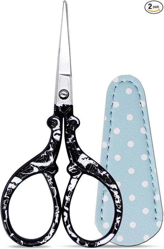 Small Scissor Crochet Scissors 3.6 Inch Precision Craft Scissors with Leather Cover Stainless Steel Scissor for Needlework Craft Art Work DIY Tool Manual Sewing Handicraft