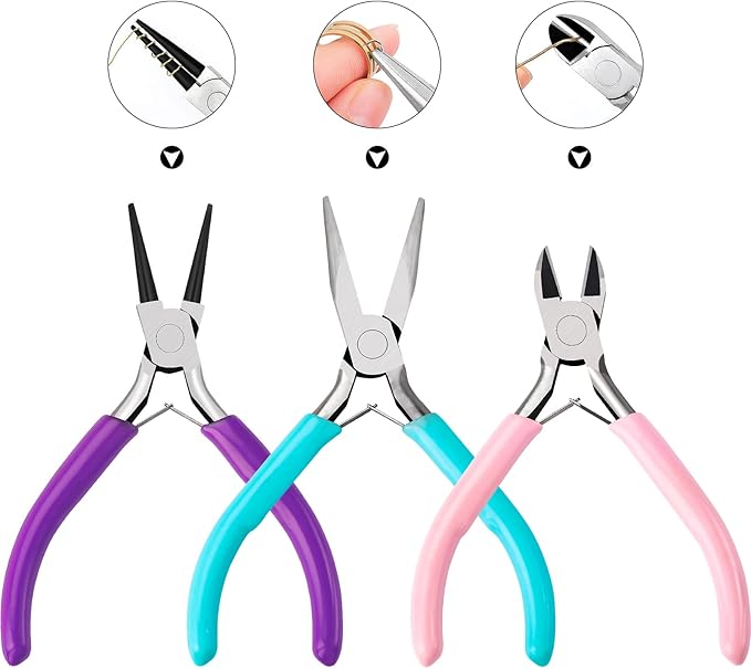3Pcs Jewelry Pliers Set Jewelry Making Pliers Tools Kit Include Jewelry Making Needle Nose Chain Nose Round Pliers Wire Cutter for Bracelet Beading DIY Craft Jewelry Making Supplies