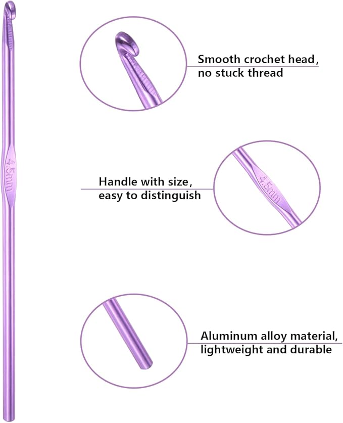 HEYLEAYAR 4.5MM Aluminum Crochet Hooks 14PCS,Aluminum Crochet Needle Size 7,Crochet Hooks Bulk for Knitting Craft Yarn Contribute to Beginners