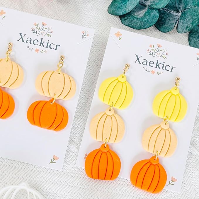 Xaekicr 2PCS Pumpkin Polymer Clay Cutters Set – Clay Earring Cutters for Fall Jewelry Making, Halloween Pumpkin Shape Clay Tools and Polymer Clay Molds