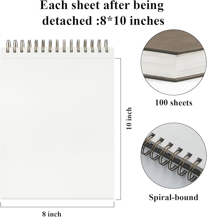 8" x 10" sketch book, 100 sheets hardcover sketchbook, 68 lb/100gsm drawing paper for adults, spiral bound sketch pad, art paper for drawing and painting for art supplies for college students.
