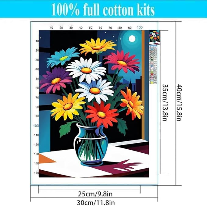 Flowers Stamped Cross Stitch Kits for Adults Beginner, Counted Cross Stitch Kits Printed Stitching Cute Patterns Dimensions Needlepoint Art Crafts Embroidery Kits for Adults