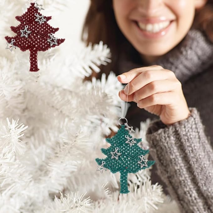 FREEBLOSS 9 Set Macrame Christmas Tree with Pentagram Boho Decor Hanging Ornament Nylon Christmas Tree Ornaments Macrame Kit for Beginners