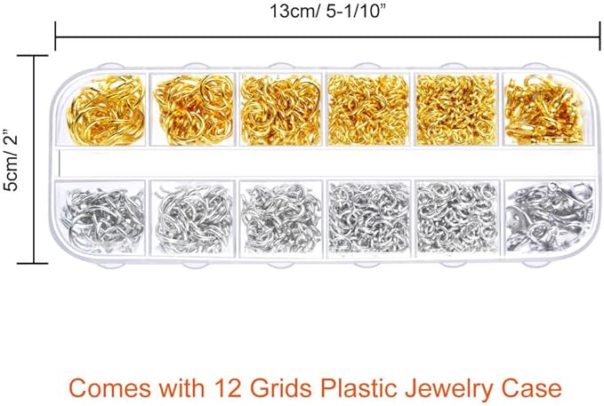 Paxcoo 1200Pcs Open Jump Rings and Lobster Clasps Jewelry Findings Kit with Pliers for Jewelry Making (Silver and Gold)