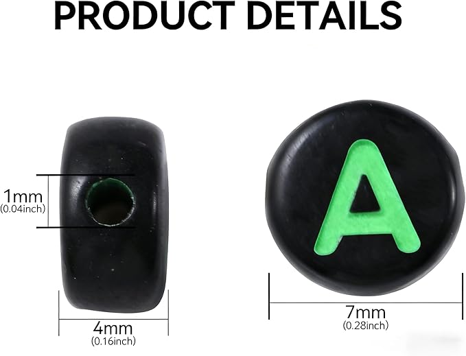 Acrylic Letter Beads Alphabet Polished Colorful Letters Black Round Bead, 4×7mm 1200pcs, for Friendship Bracelet Jewelry Making Kit