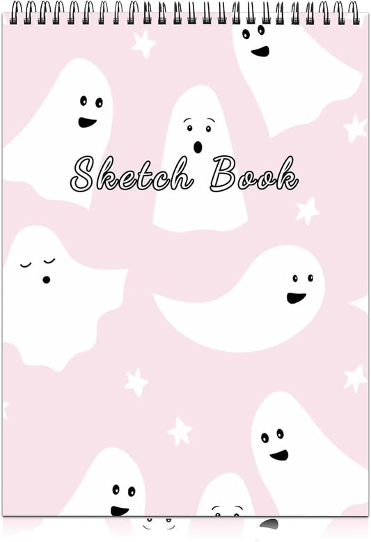 Cabreche Sketch Book Top Spiral Bound Sketch Pad, 9 x 12 inch,100GSM Thick Paper,50 Sheets 100 Pages,Art Sketchbook Artistic Aesthetic Writing Drawing Paper for Girls Women Cool Little Specter-Pink