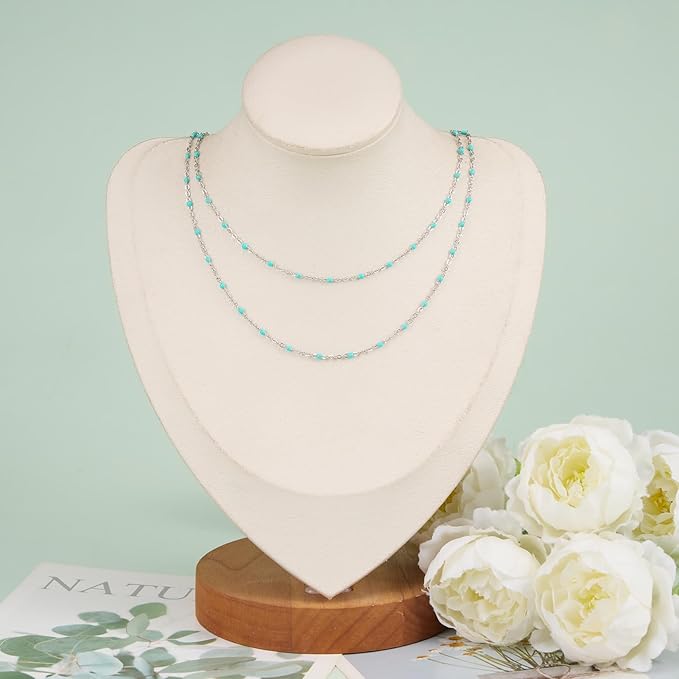 16.4 Feet Thin Stainless Steel Necklace Making Chains Bulk on Spool Turquoise Green Bead Chain for Crafts with Lobster Clasps Jump Ring Jewelry Findings