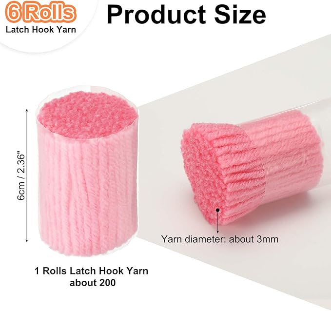 PATIKIL 6 Rolls Latch Hook Yarn, Latch Hook Kit Yarn Precut Hook Rugs Making Crochet Bundles for Latch Hook Rug Adults Beginners Tapestry DIY Craft, Pink