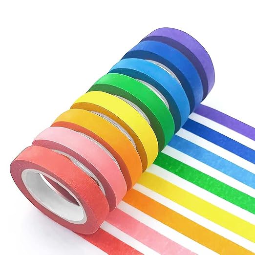 8PCS Colored Masking Tape - Painters Tape, Rainbow Colors Rolls, Kids Art Supplies, Great for Crafts, Labeling, DIY Decorative, 1/2 Inch Masking Tape- Tiny Size
