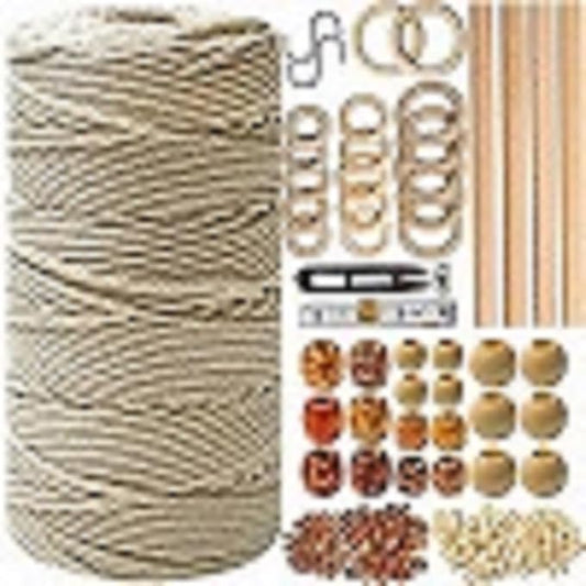Macrame Kit for Beginners 227pcs – Macrame Wall Hanging Kit & Plant Hanger Kit, 225Y 3mm Cotton Cord, Wooden Beads Dowels Rings, DIY Craft Kit for Adults, Macrame Starter Kit Supplies