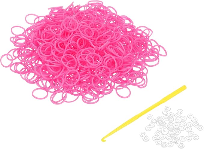 uxcell 600Pcs Loom Rubber Band, Bracelet Making Refill Kit Elastic Loom Band with 25Pcs S-Clips and 1Pcs Crochet Hooks for Weaving DIY Handcrafts, Bright Pink