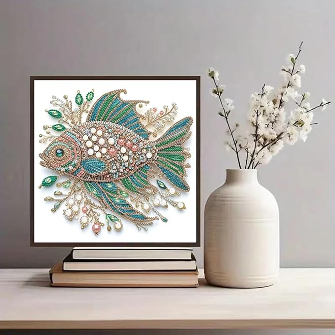 ZQEATRY Fish Animal Special Shape Diamond Art Kits for Adults,5D Diamond Painting Kits for Beginner,DIY Diamond Gem Art Crystal Rhinestones Dots Painting Kits for Home Wall Decor 11.8 X 11.8inch