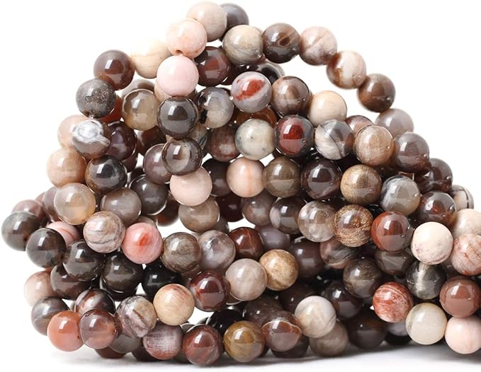 cheavian 45pcs 8mm natural silicified wood jade gemstone round loose beads for jewelry making diy findings 1 strand 15"