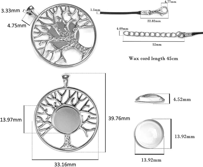 LANBEIDE 60Pieces Cabochons Crafting Kits-20Pcs Tree of Life Bezel Pendant Blank Trays with 20Pcs Glass Dome and 20Pcs Black Necklace Cords with Clasps for DIY Jewelry Making