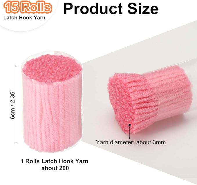 PATIKIL 15 Rolls Latch Hook Yarn, Latch Hook Kit Yarn Precut Hook Rugs Making Crochet Bundles for Latch Hook Rug Adults Beginners Tapestry DIY Craft, Pink