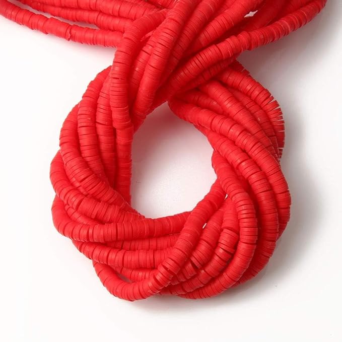 3600 pcs Red Clay Beads for Bracelets Making, 10 Strands Flat Round Polymer Clay Beads 6mm Spacer Heishi Beads for Jewelry Making Earring Necklace