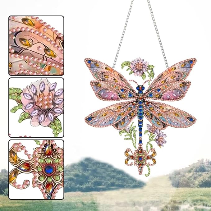 Dragonfly Diamond Art Hanging Kit for Adult Dragonflies, DIY Acrylic Dragon Fly Diamonds Painting Double Sided Pendant Dragonfly Ornaments for Christmas Tree Decoration, Birthday Gift for Mom