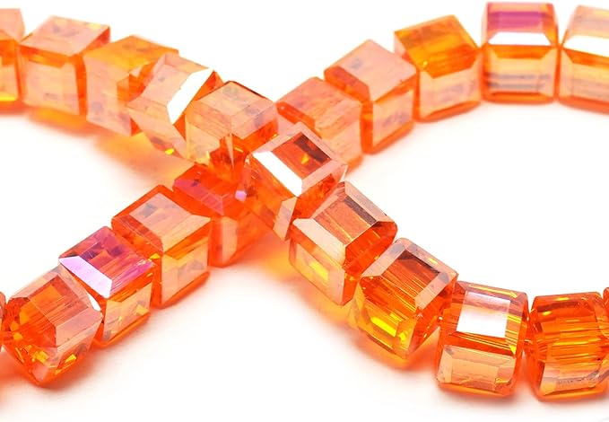 8mm Sparkle Cube Crystal Beads for Jewelry Making - Faceted Spacer Beads for Bracelets(94-100pcs, Orange AB)