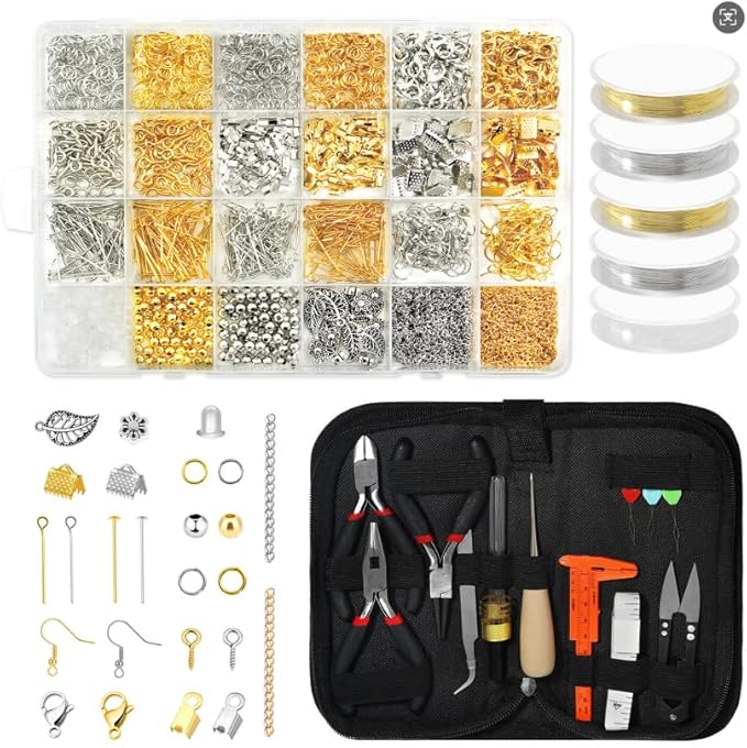 fuvooi Jewelry Repair Kit, Jewelry Making Supplies Kit Jewelry Pliers Set with Wires, Chain, Tweezers, Lobster Clasps, Jewelry Jump Rings